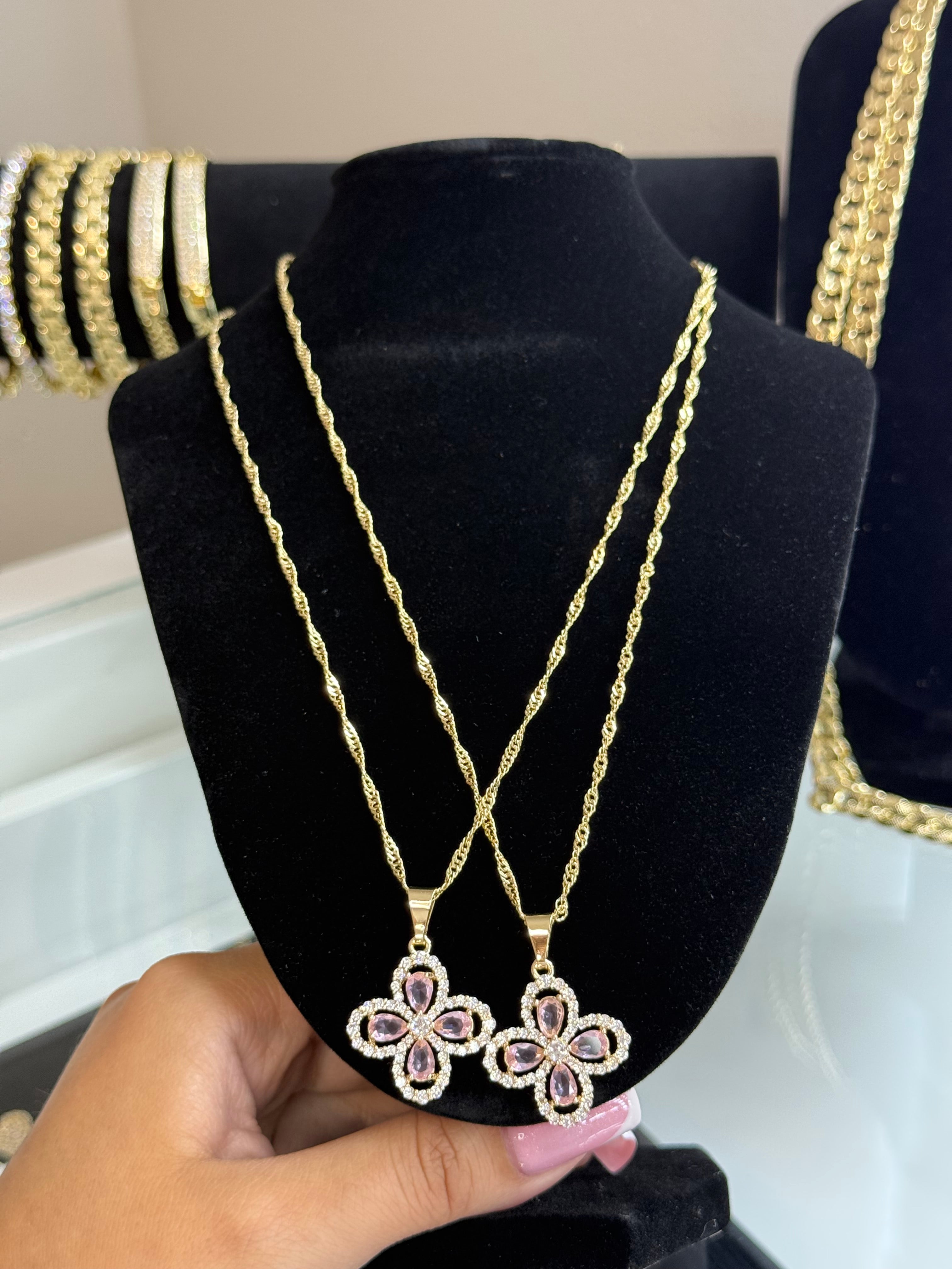 Pink Clover Necklace