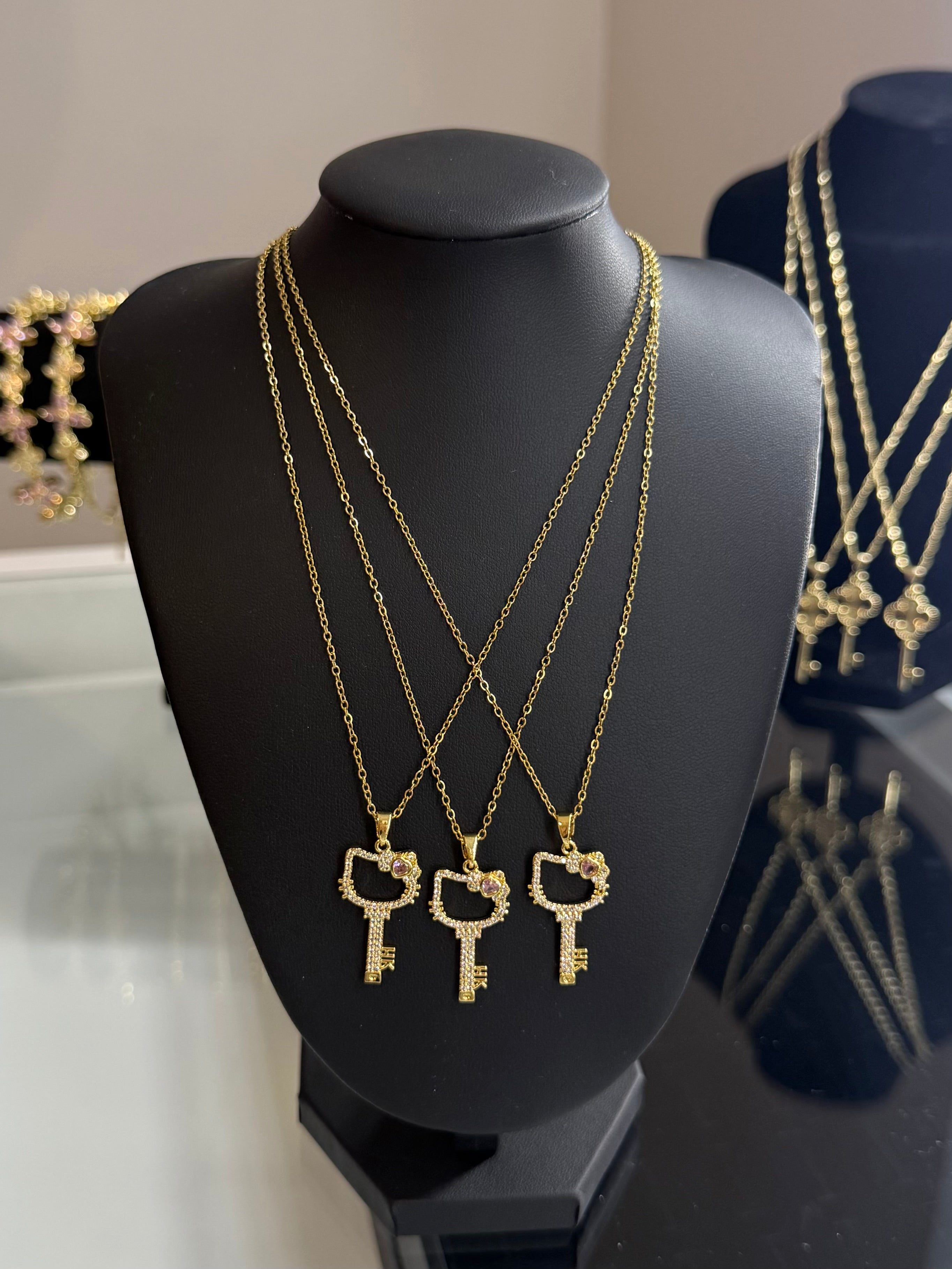 Golden Kitty Key Necklace
