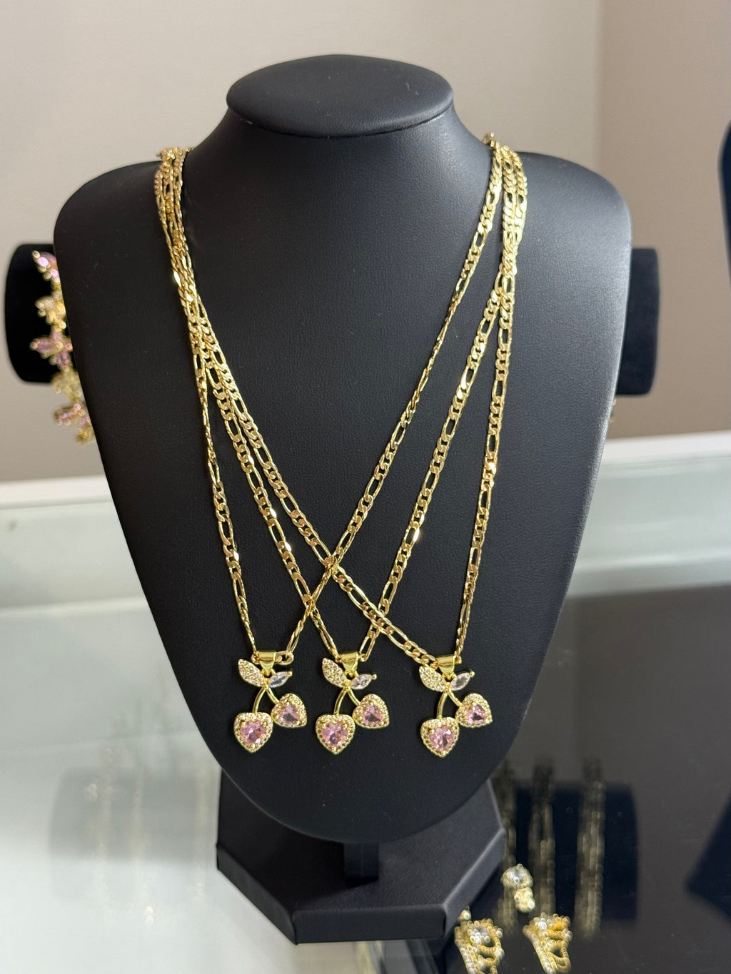 Pink Gem Cherry Necklace