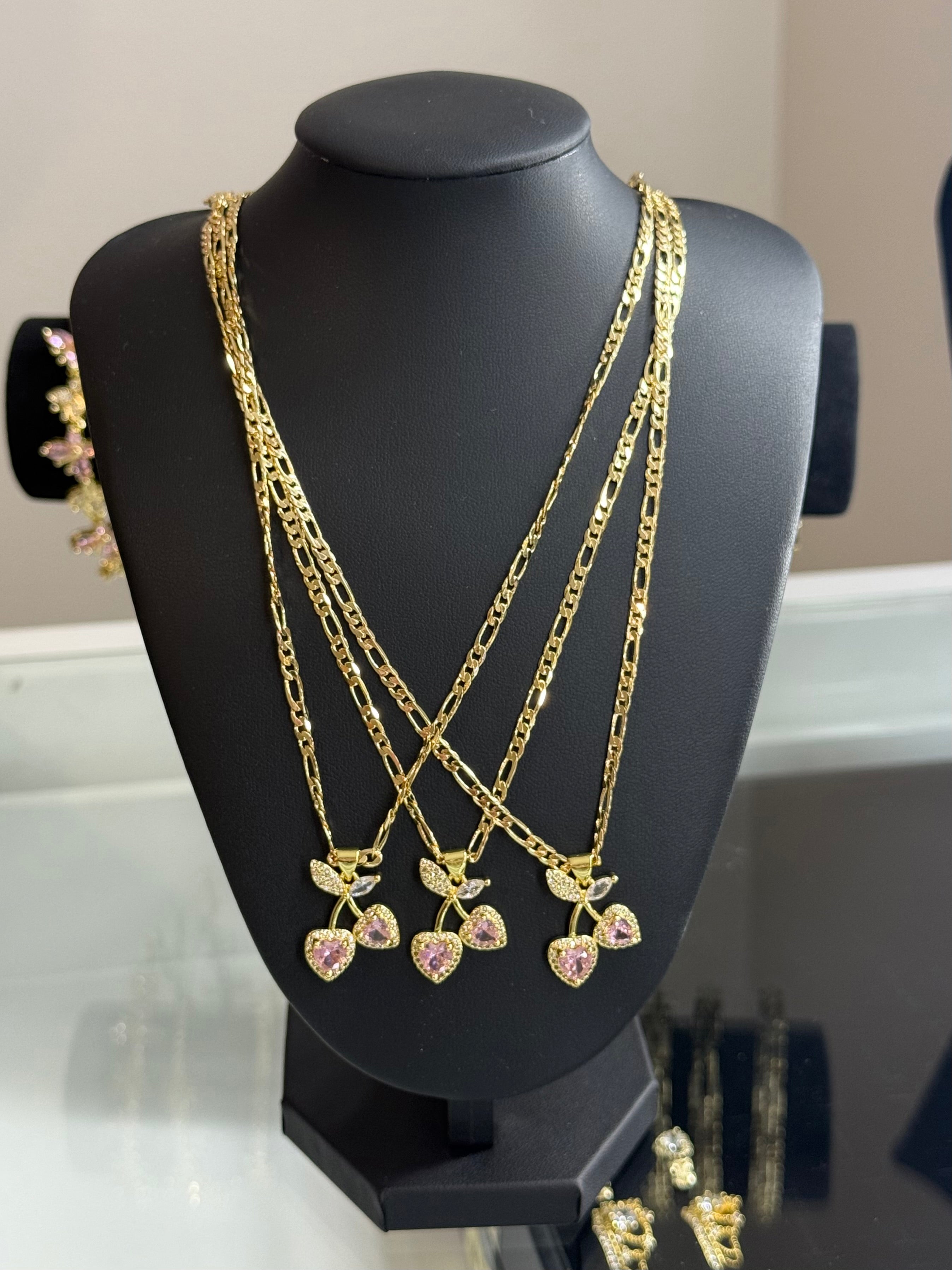 Pink Gem Cherry Necklace