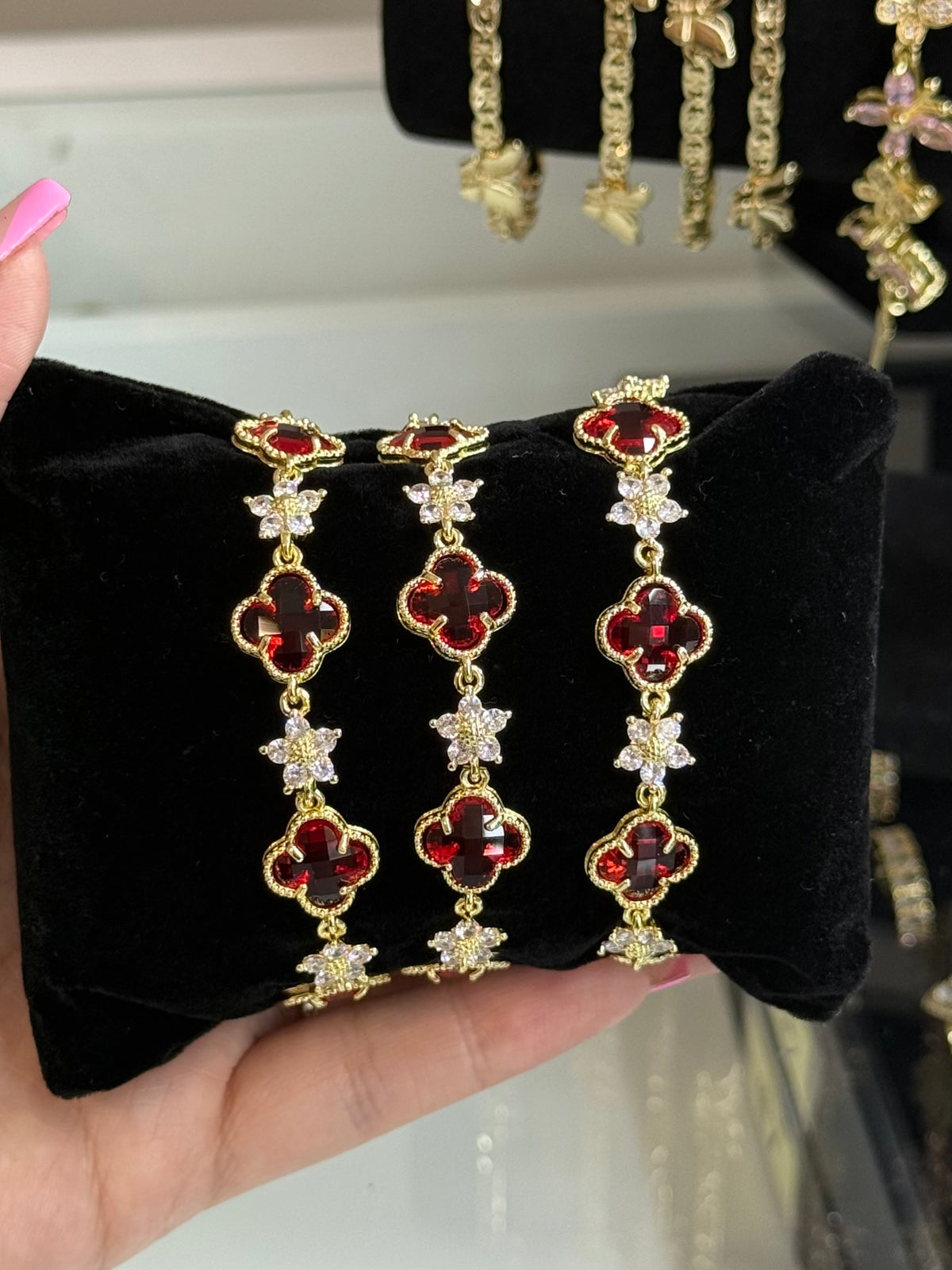 Ruby Clover Bracelet