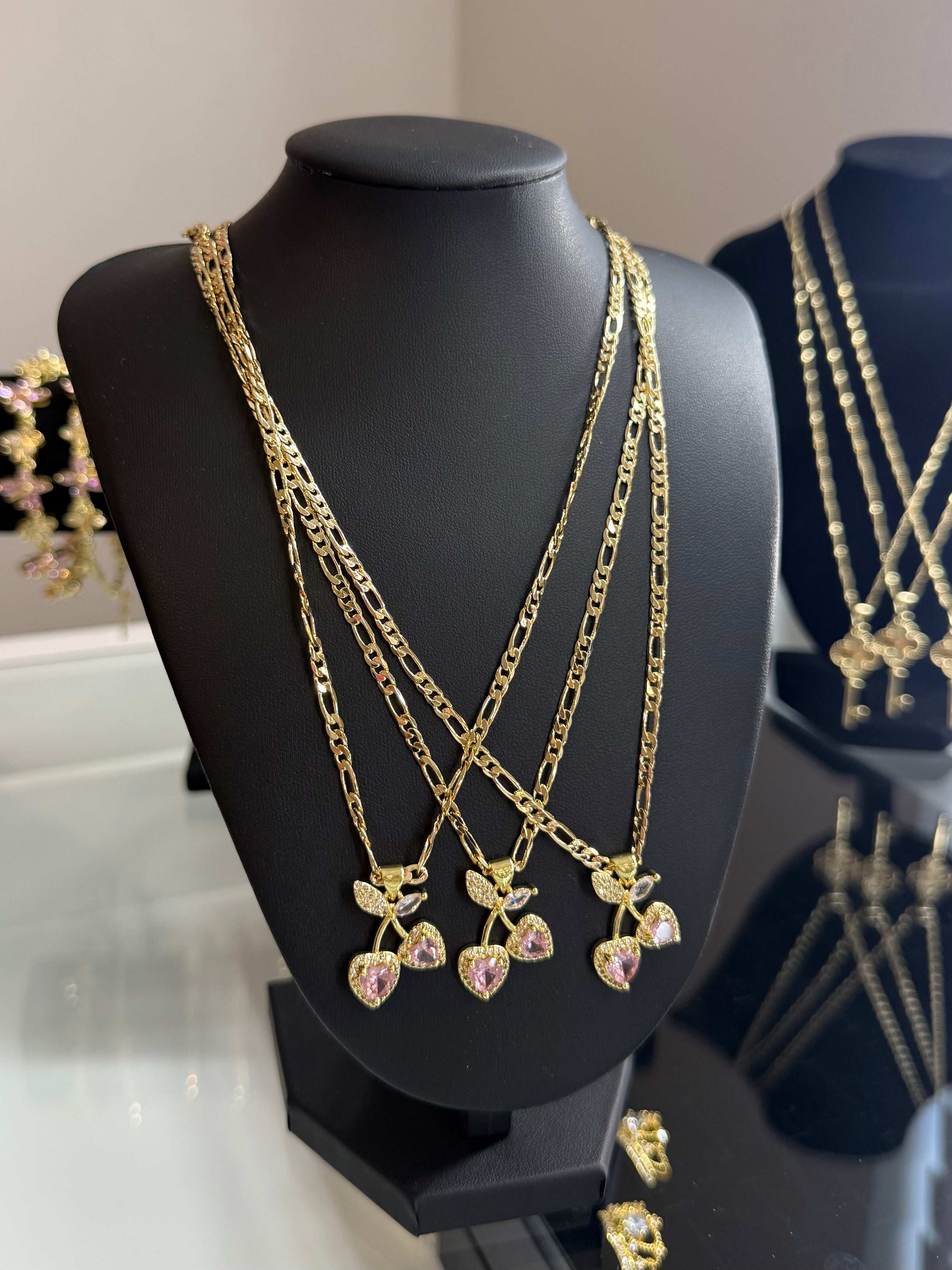 Pink Gem Cherry Necklace