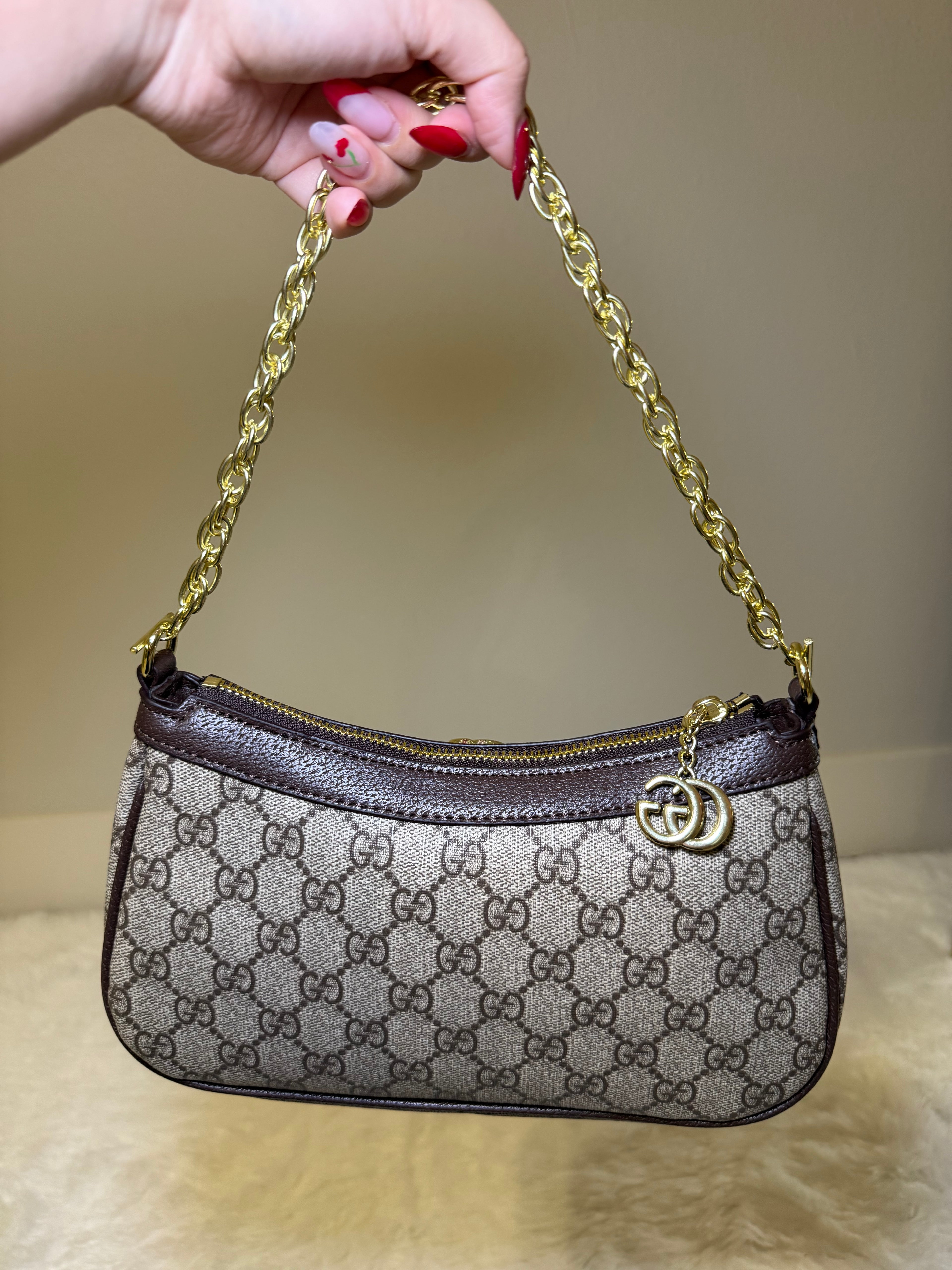 Brown Signature Print Shoulder Bag