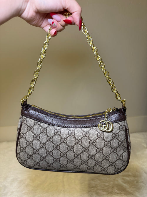 Brown Signature Print Shoulder Bag