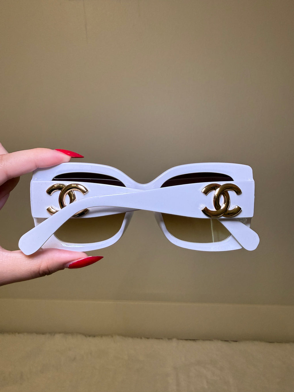 White and gold cc sunglasses