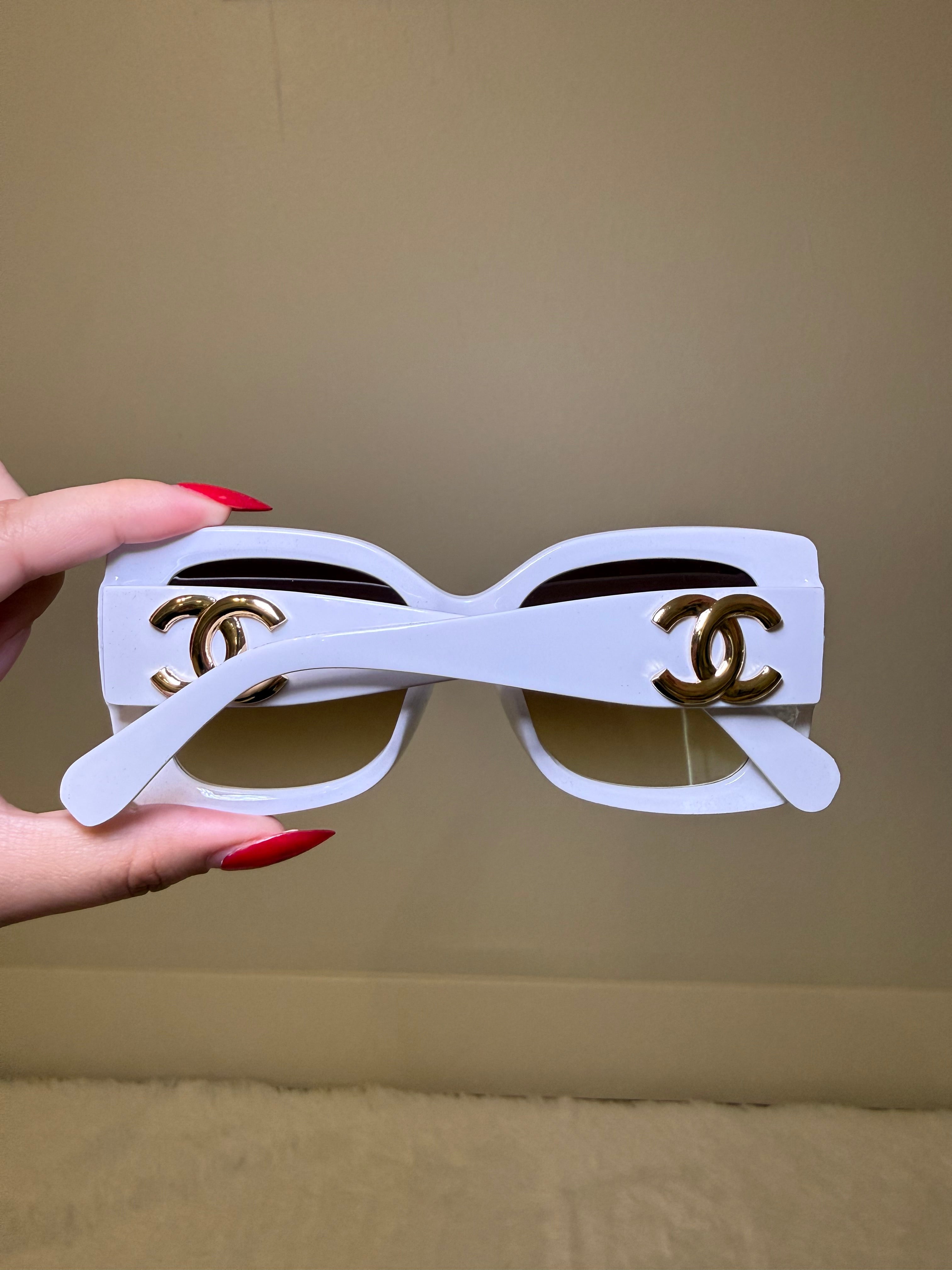 White and gold cc sunglasses