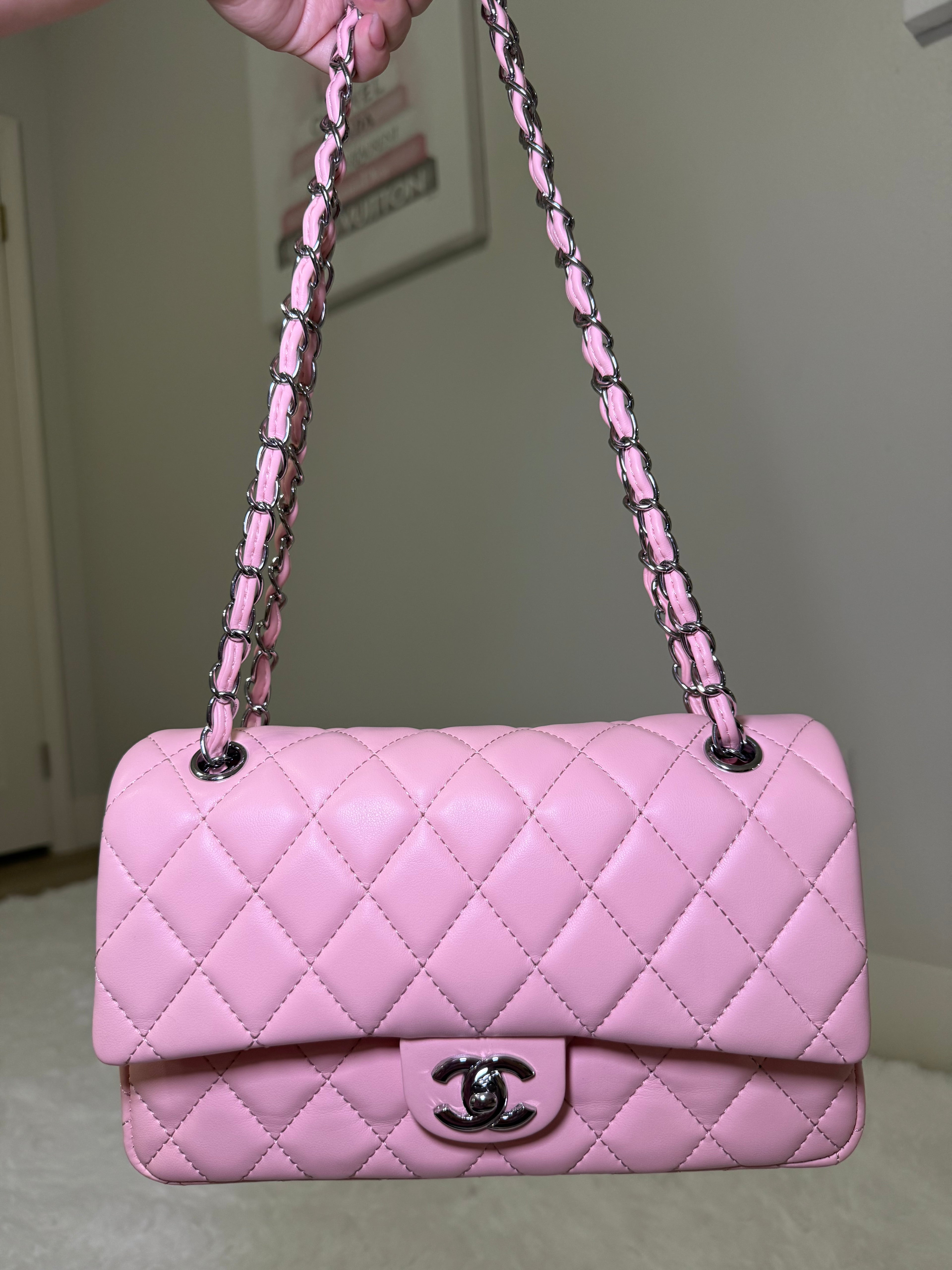 Pink cc silver chain