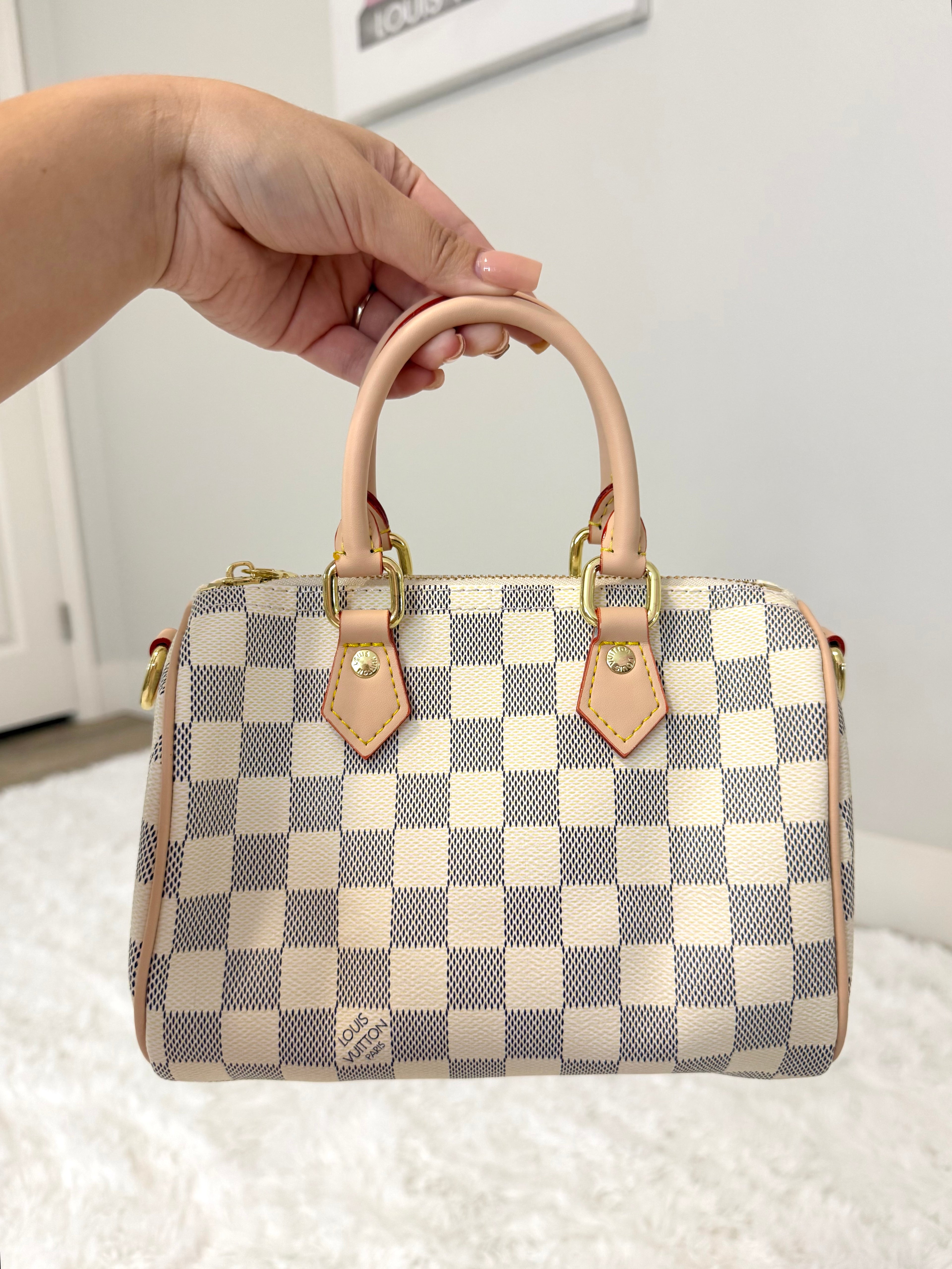 Medium Size Cream Checkered Bag