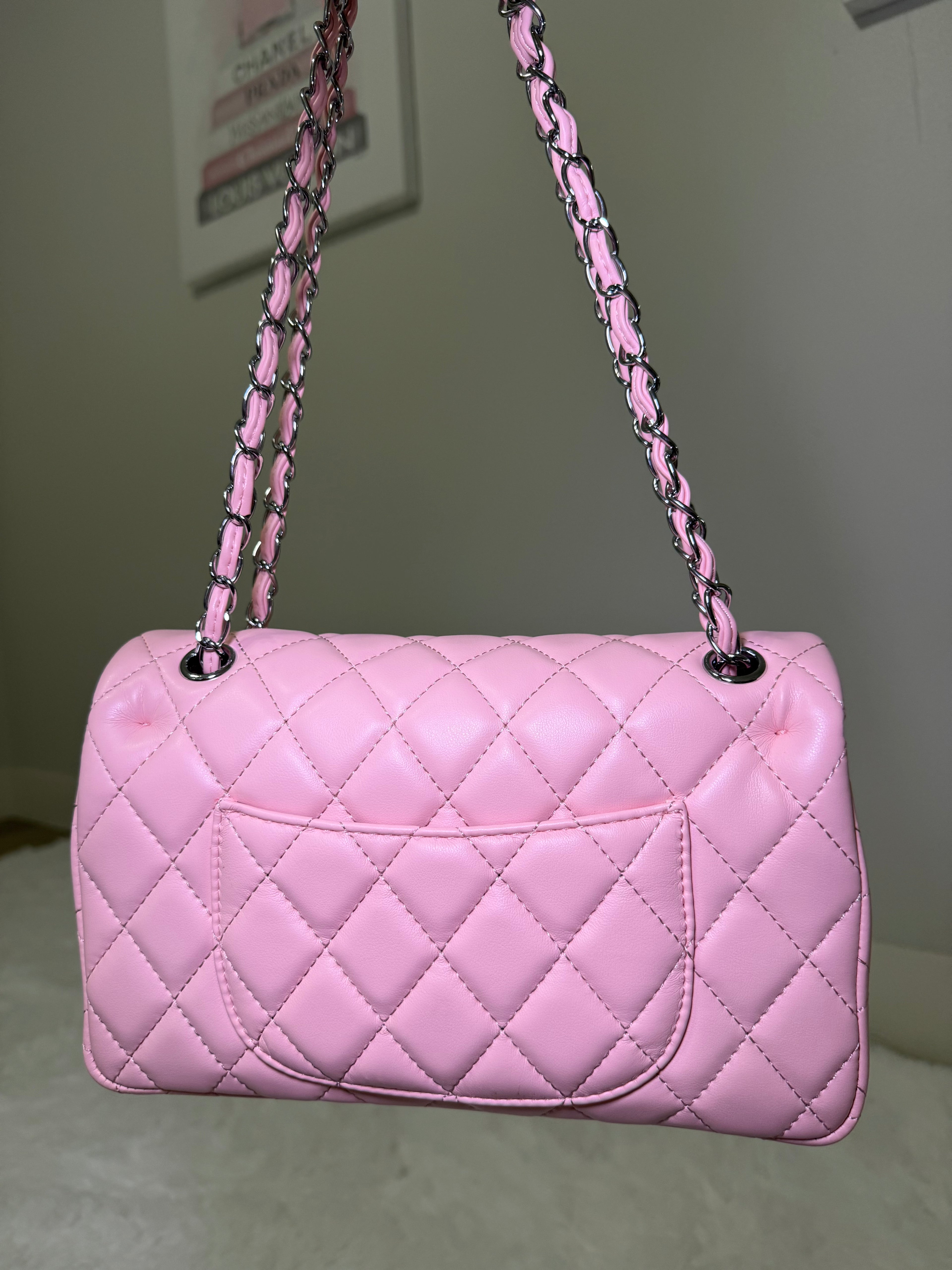 Pink cc silver chain