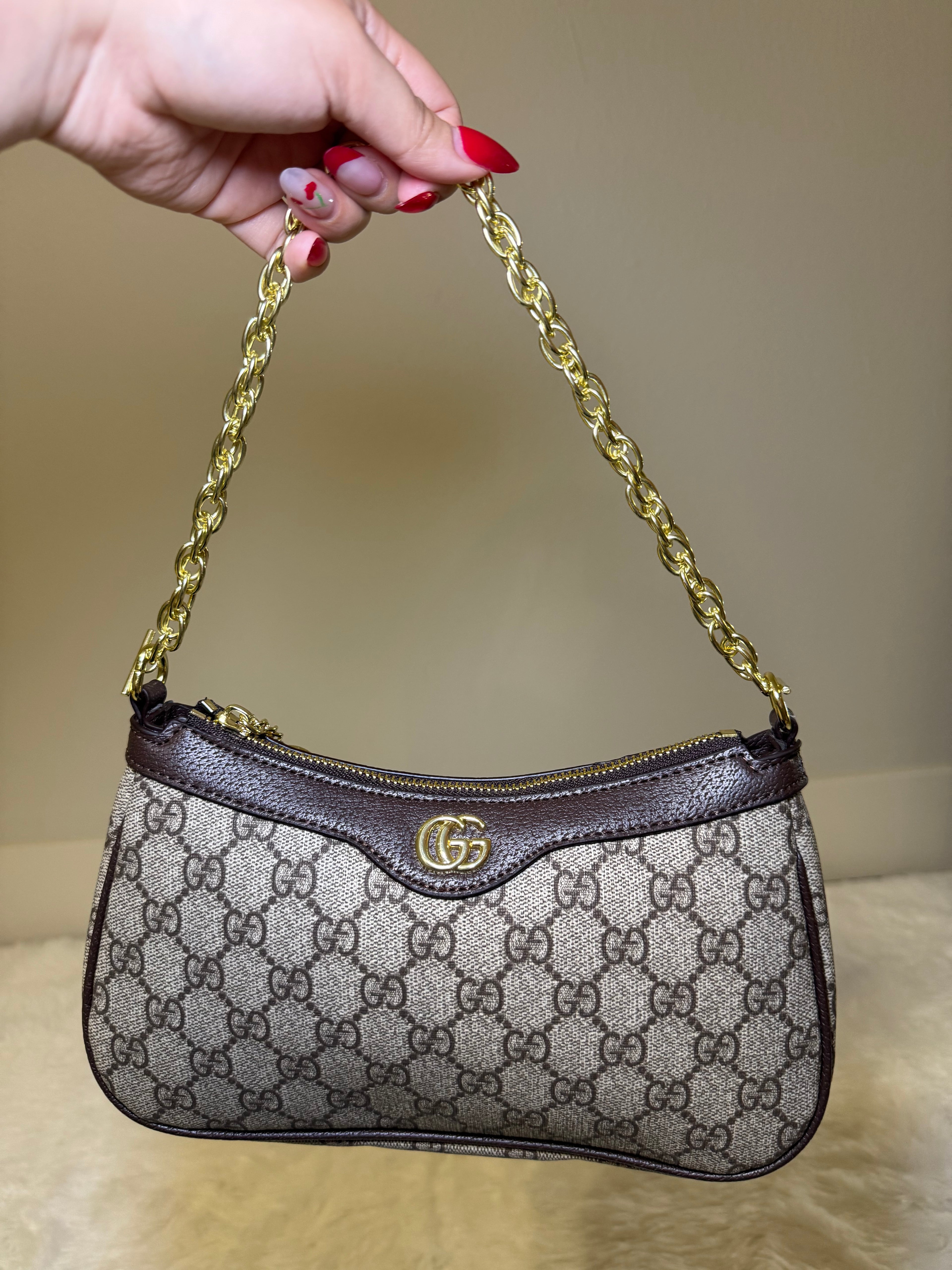 Brown Signature Print Shoulder Bag