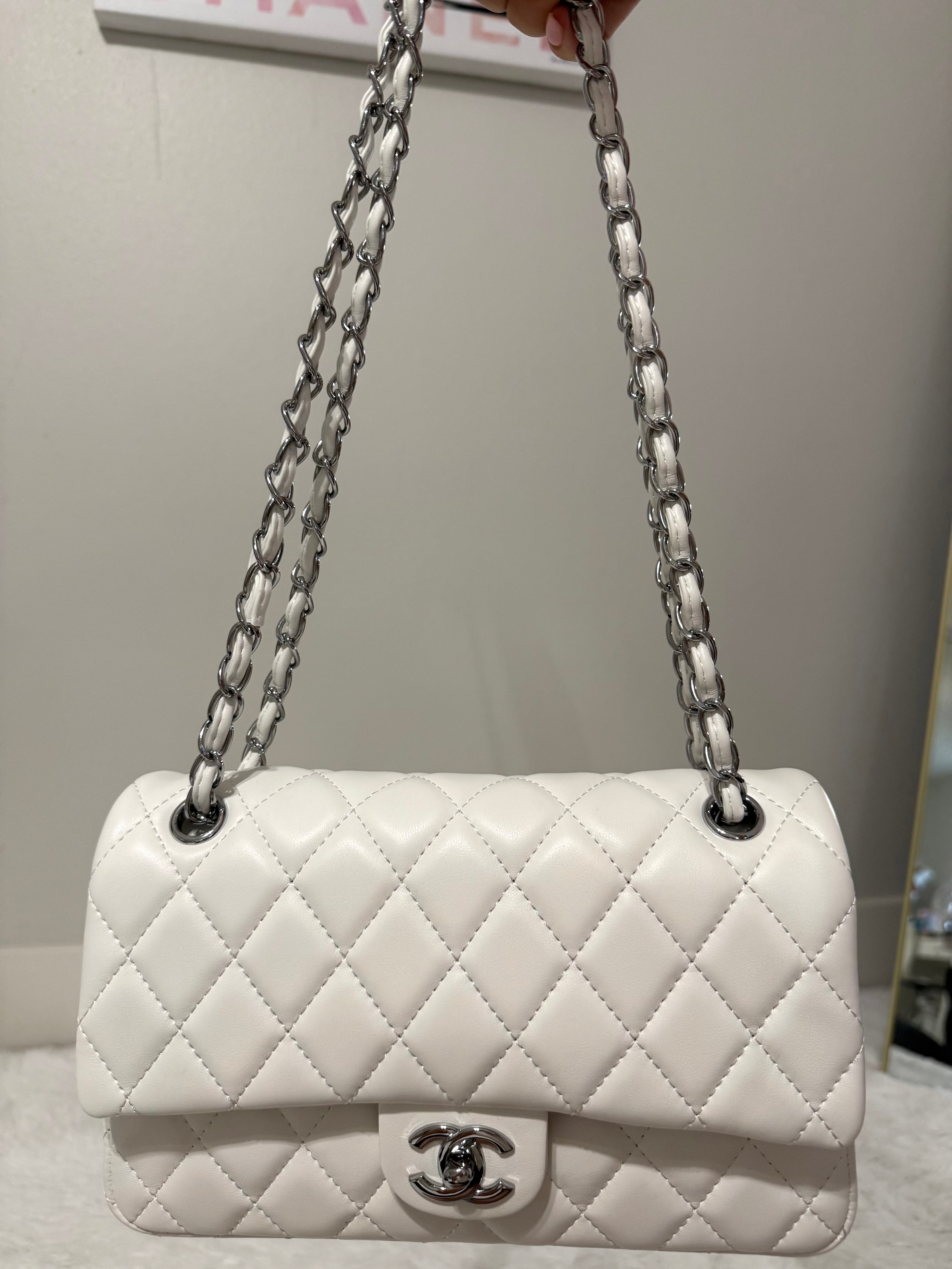 White cc with silver chain